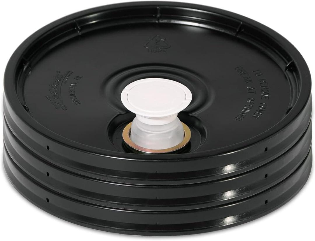Meranti 5 Gallon Pail Lid with Pour Spout and Gasket | fits 3.5, 5, 6, 7 gallon buckets (2 Pack, Black)