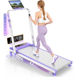 Walking Pad Treadmill with 12% Incline/Adjustable Height, Upgraded 3.5HP Walking Pad with Handle Bar, 4 in 1 Foldable Under Desk Treadmill, Electric Portable Treadmills for Home 350LBS, LED Display