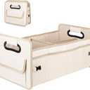 JiatuA Car Trunk Organizer, Car Organizers and Storage Collapsible Multi Compartment Container Box, Adjustable Car Accessories for SUV Sedan Truck, Large Size, Beige