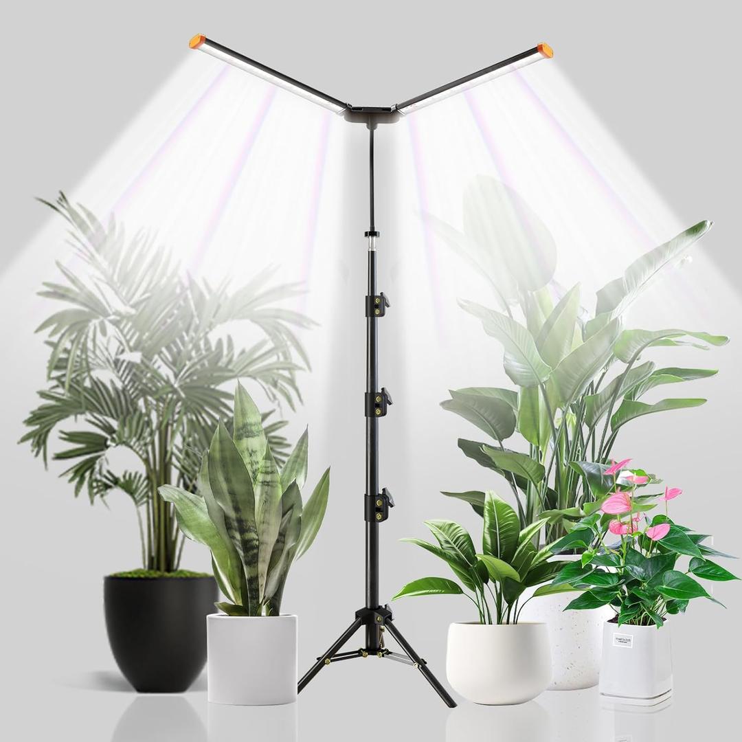 YEOLEH Floor Lamp Grow Light for Large Tall Plants Indoor, 6000K White Full Spectrum Plant Growing Light with Red Blue LED, Foldable Light Strip, Dimmable & Timer Function, Height 17-62 (100, Watts)