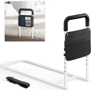 Bed Rails for Elderly Adults Safety - Adjustable Flat-Tube Design Bedrail for seniors with Storage Pocket and Non-Slip Handle for Getting in&out of Bed, hold up to 300LBs - Fits Twin Full Queen King