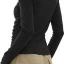 2 x Darong Women Off Shoulder Shirts Long Sleeve Ruched Going Out Tops Trendy Slim Fit Fall Blouses Y2K Tops (Black, S)