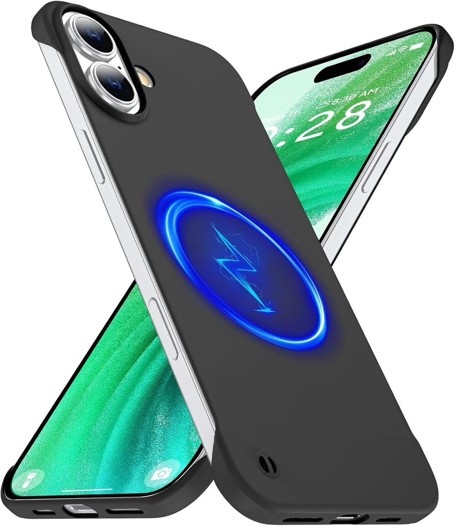 Magnetic Slim Case Fit for iPhone 17 Phone Case 6.3"(2025) Ultra-Thin Lightweight Durable Frameless Matte Hard for MagSafe Cover Case with Pull Ring Shockproof Non Slip Rope-Black