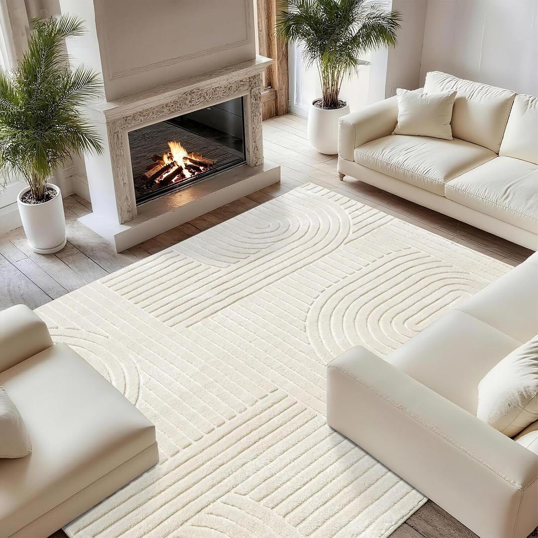 8x10 Extra Large Solid Color Area Rugs Washable Living Room Rug, Durable Non-Slip Indoor Carpet with Soft High-Low Pile, Fluffy Floor Rugs for Bedroom, Kids Room, Nursery, Home Dcor, Beige
