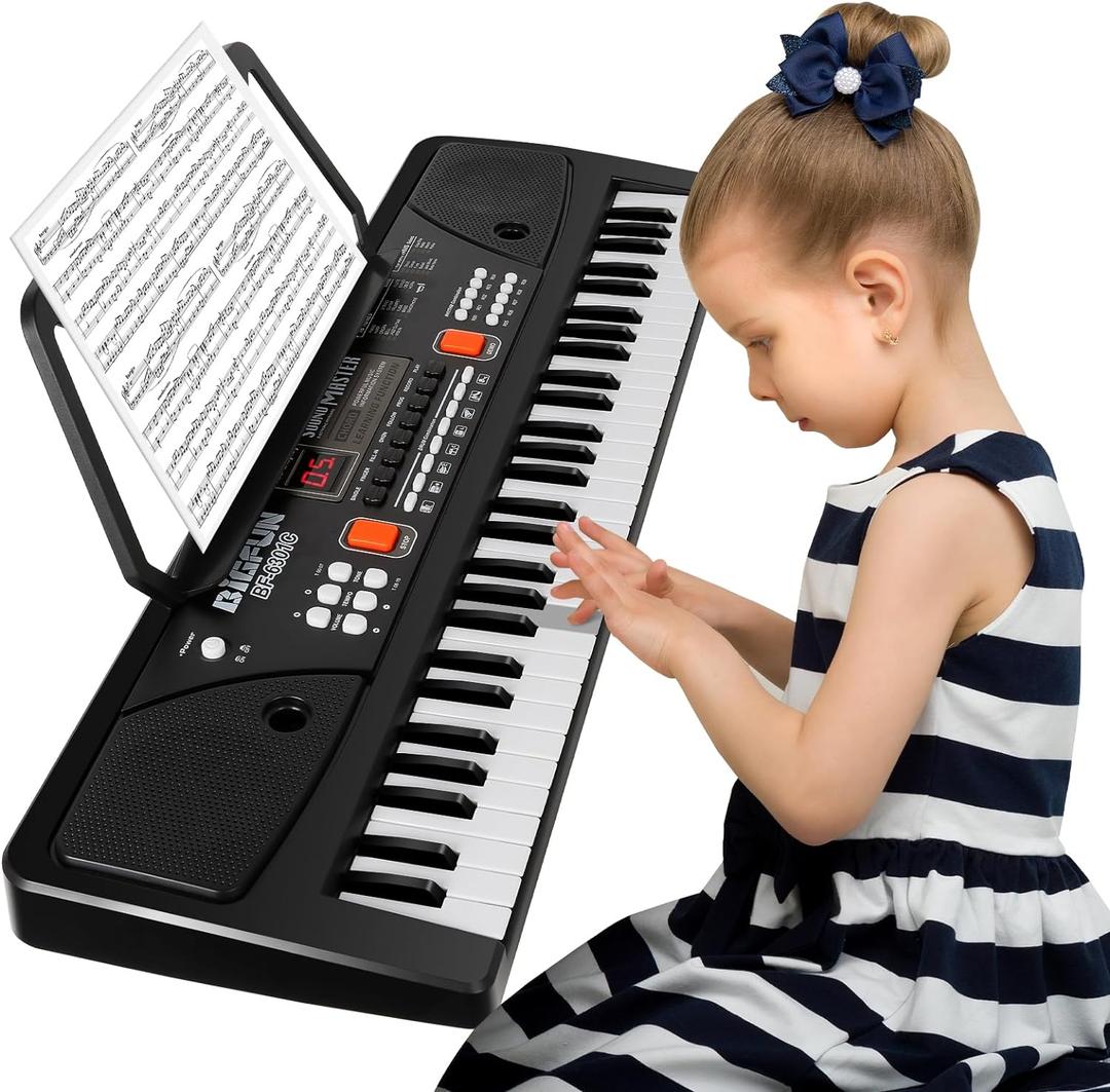 M SANMERSEN Piano for Kids with Microphone, Keyboard Piano for Beginners Electronic Keyboard 61 Keys with Dual Speakers/LED Display/AUX-in Jack/Music Stand Piano Toys for Boys Girls Ages 3-12 (24.8*7.8*2.4inch)