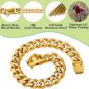 18K Gold Plated Stainless Steel Dog Collar with Safety Lock 15MM Heavy-Duty Cuban Link for Small, Medium & Large Dogs for Extra Small Dog with 8inch Dog's Neck