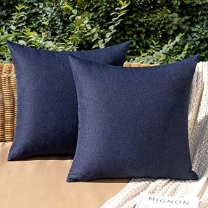 MIULEE Pack of 2 Decorative Outdoor Solid Waterproof Throw Pillow Covers Euro Sham Faux Linen Garden Farmhouse Cushion Cases for Summer Patio Tent Balcony Couch Sofa 22x22 Inch Navy