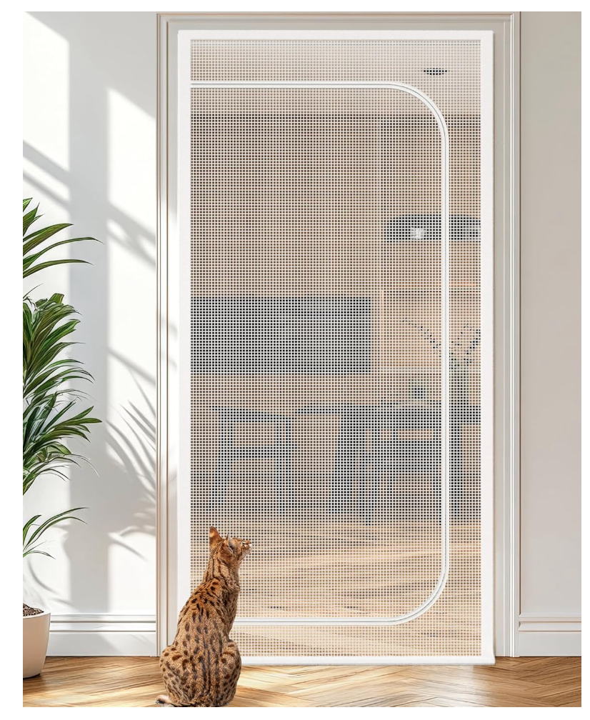 BFNN Cat Screen Door, Extra Tall CatProof Mesh Gate, Fit Door Size 30'' x 80.5'', Anti Scratch Mesh with Zipper Closure, for Living Room, Kitchen, Bedroom (White)