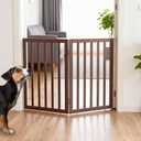 ZJSF Freestanding Indoor Dog Gate for House Foldable Wood Brown Puppy Gate for Doorways Pet Gate for Stairs Extra Wide Pet Fence 32" Height 2 Panels
