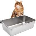 Kichwit Stainless Steel Cat Litter Box, Metal Litter Pan for Cat, Non Stick Smooth Surface, 21.1" L x 13.1" W x 6" H (Medium)