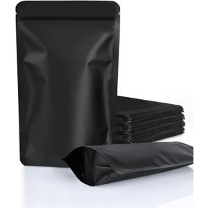 FireKylin 100 Pack Resealable Stand Up Bags,Smell Proof Pouch Sealable Foil Pouch Bags for Packaging (Black, 3.5" x 5.1")
