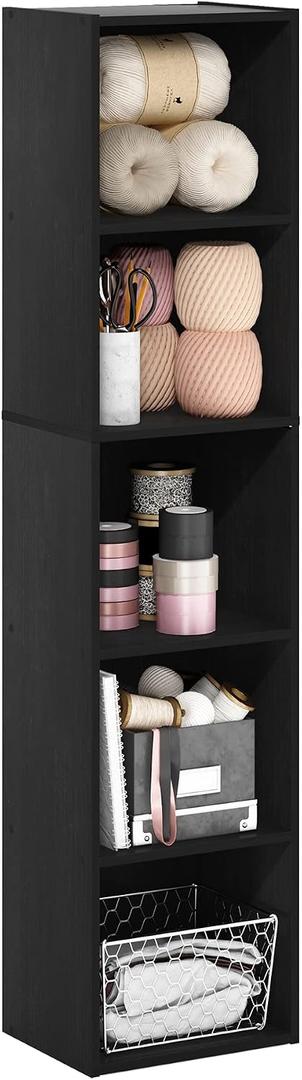 Furinno PASIR Book Shelf, 5-Tier Modern Bookshelf, Open Shelves Bookcase 9 x 12 x 52, Easy Assembly, for Living Room, Bedroom, Home Office, Blackwood
