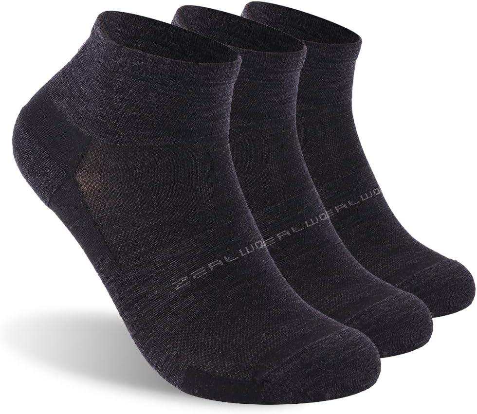 No Show Athletic Socks, ZEALWOOD 3 Pairs Merino Wool Ultra-Light Running Tennis Golf Socks for Men Women (Black)