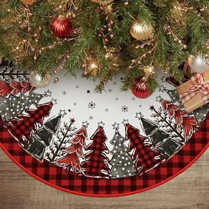 Buffalo Plaid Christmas Tree Skirt , Winter Holiday Tree Mat Decoration