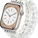 VISOOM Beaded Boho Bracelet For Apple Watch 10 Se(2nd Gen) Bands Women 42mm 41mm 40mm 38mm, Pearl Wrap For Cute Stretchy Fancy Apple iWatch iPhone Series 10 Se 9 8 7 6 5 4 3 2 1 Watch Straps Band (Silver White)