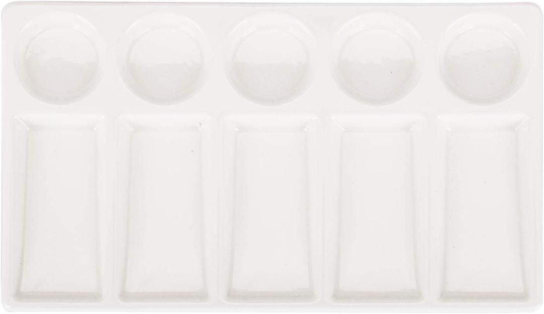 VanEnjoy 10 Wells White Rectangle Ceramic Artist Paint Palette,Porcelain Watercolor Palette,Ceramic Mixing Tray for Watercolor Gouache Painting, 7.6 inch