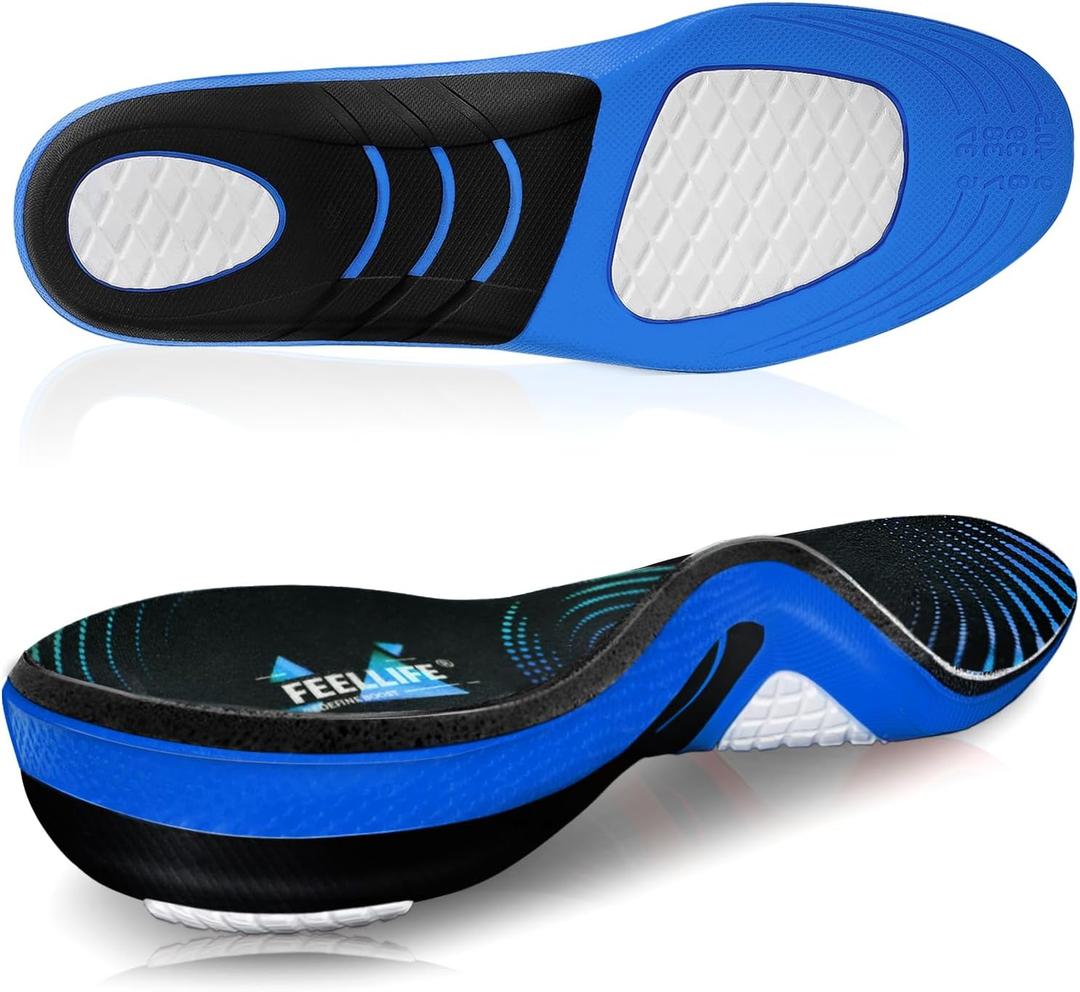 FEELLIFE Plantar Fasciitis Relief Shoe Insoles [1-Pair], Arch Support Insoles, Running Athletic Gel Shoe Inserts, Orthotic Inserts for Arch Pain[Trim to Fit: Men 6-10/Women 7-11] (Black & Blue)