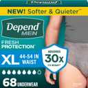 Depend Fresh Protection Adult Diapers, Incontinence Underwear for Men, Disposable, Maximum, Extra-Large, Grey, 68 Count (2 Packs of 34)