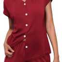 Ekouaer Pajamas for Women Set Button Up Pj Sets Soft V Neck Short Sleeve Sleepwear 2 Piece Loungewear M