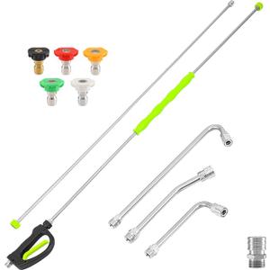 M MINGLE 120'' Pressure Washer Extension Wand with Handle Gun, 4000 PSI | Stainless Steel Power Washer Lance with Threaded Connection, Custom Reverse Trigger Gun, 5 Nozzles, 30°/90°/120° Curved Rods