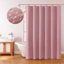 Inhousolu Fabric Shower Curtain Waffle Weave, 230 GSM Heavy Duty, Weighted Hem, 14 Metal Hooks, Water Repellent, Machine Washable, Hotel Spa Luxury Bath Curtain Set, 72 x 72 Inch, Pink