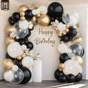Black and White Sand Balloons Arch Kit, 128pcs Matte Black White Cream Balloons Garland Kit with Chrome Gold Clear Balloons for Birthday Party Graduation Wedding New Year Eve Decorations