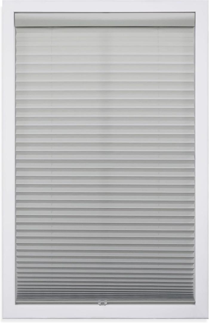 DEZ FURNISHINGS Cordless 1" Light Filtering Pleated Shade, Fabric, 20"W x 64"H, Silver Gray