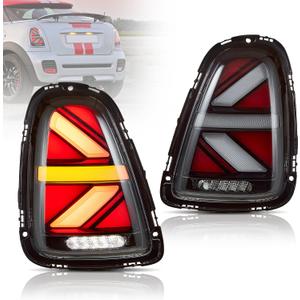 Union Jack Clear Tail Lights Fit For 2007-2013 BMW Mini Cooper R56 R57 R58 R59,W/Sequential Turn Signal & Dynamic DRL With Breath Effect, Rear Lamp assembly Replacement, 1 Pack