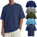 Neer 5 Pack Men's Oversized T-Shirts Loose Fit Gym Short Sleeves Drop Shoulder Tops Fashion Streetwear Workout Baggy Tees(Dark Blue, Light Gray, Army Green, Sky Blue, Denim Blue,XX-Large)