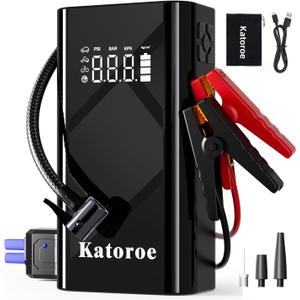 Jump Starter with Air Compressor, 5000A Car Battery Jump Starter (9.0L Gas/7.0L Diesel), 150PSI 12V Car Battery Jumper Starter Portable with Jumper Cables, Tire Inflator, LED Light