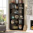 Armocity Corner Book Shelf - 6 Tier Corner Bookshelf Etagere Bookcase with Baffle, Freestanding L Shaped Display Shelf Stand for Home Office, Living Room, Bedroom, Kitchen, Black