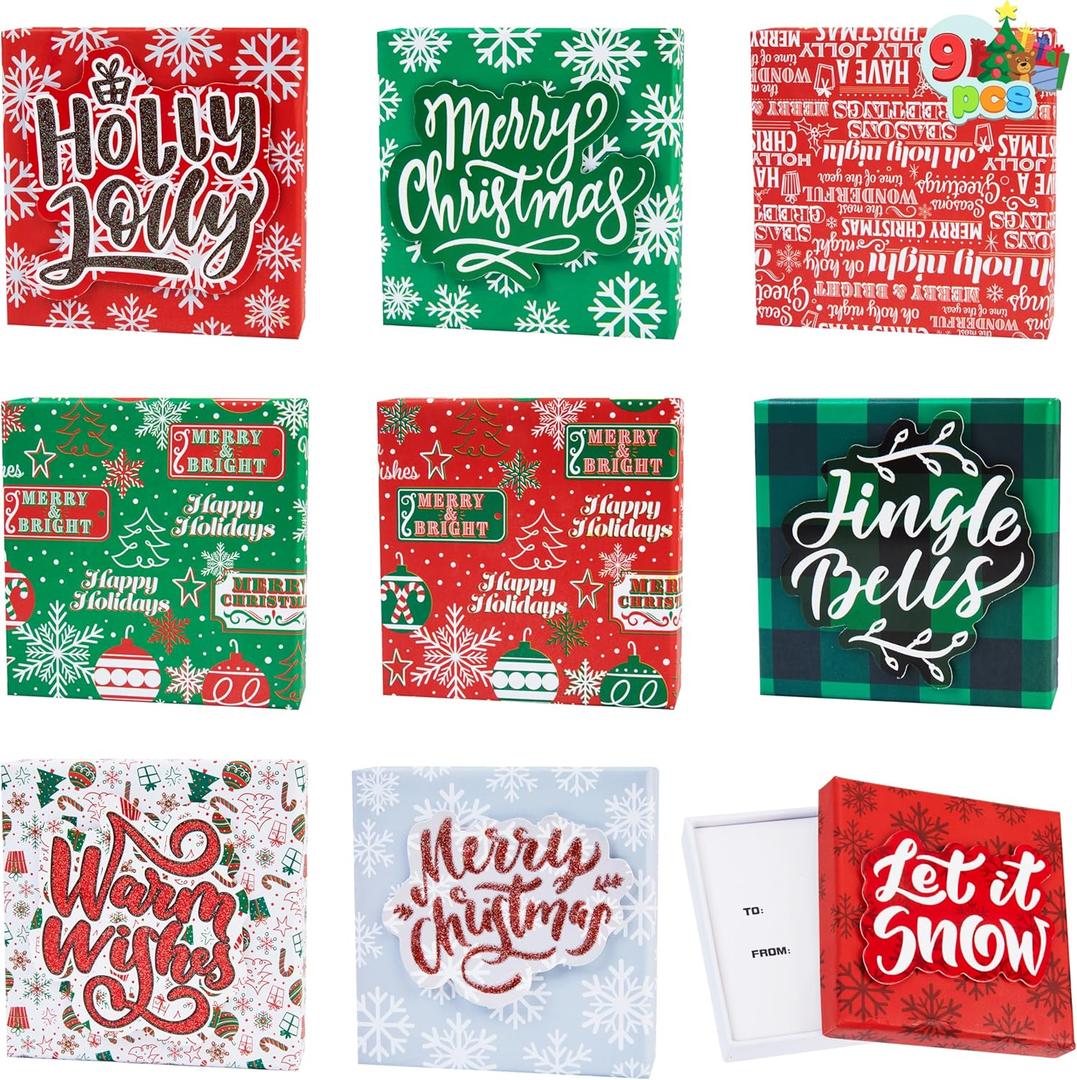 JOYIN 9PCS Gift Card Holder Christmas Card Box with Lids, 4 x 4 x 0.8 Square Christmas Money Cash Gift Holders, Sturdy Cardboard Gifts Wrapping Boxes for Holiday Birthday Xmas Party Favor Presents