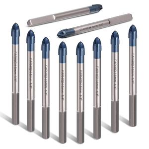 Farhigh Glass and Tile Drill Bits 10Pcs Set, 1/4" Tungsten & Ti Carbide Tipped Drill Bit for Drilling Holes in Glass, Ceramic, Porclain, Tile, Concrete, Brick, Masonry and Wall