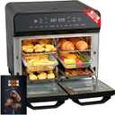 24Qt Dual Zone Air Fryer Oven with Rotisserie, Extra Large Double Air Fryers Mini Oven Digital 1800W 10 in 1 Airfryer Countertop Convection Toaster Oven Combo, Stainless Steel Inner, 360 Even Heating