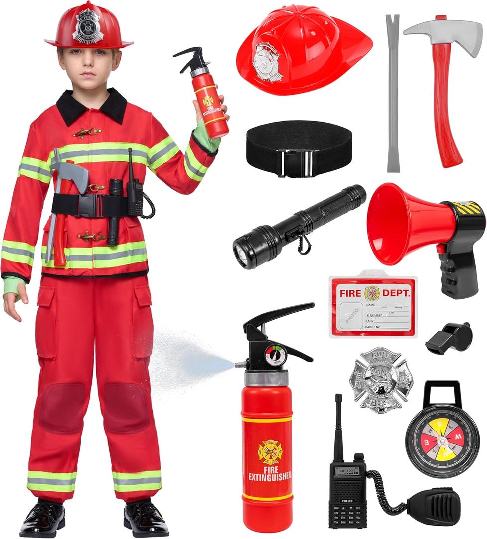 Spooktacular Creations Halloween 14PCS Firefighter Costume for Kids, Boys Fireman Costume with Toys Set for Toddler RolePlay (Red), Size: Toddler(3-4 yrs)