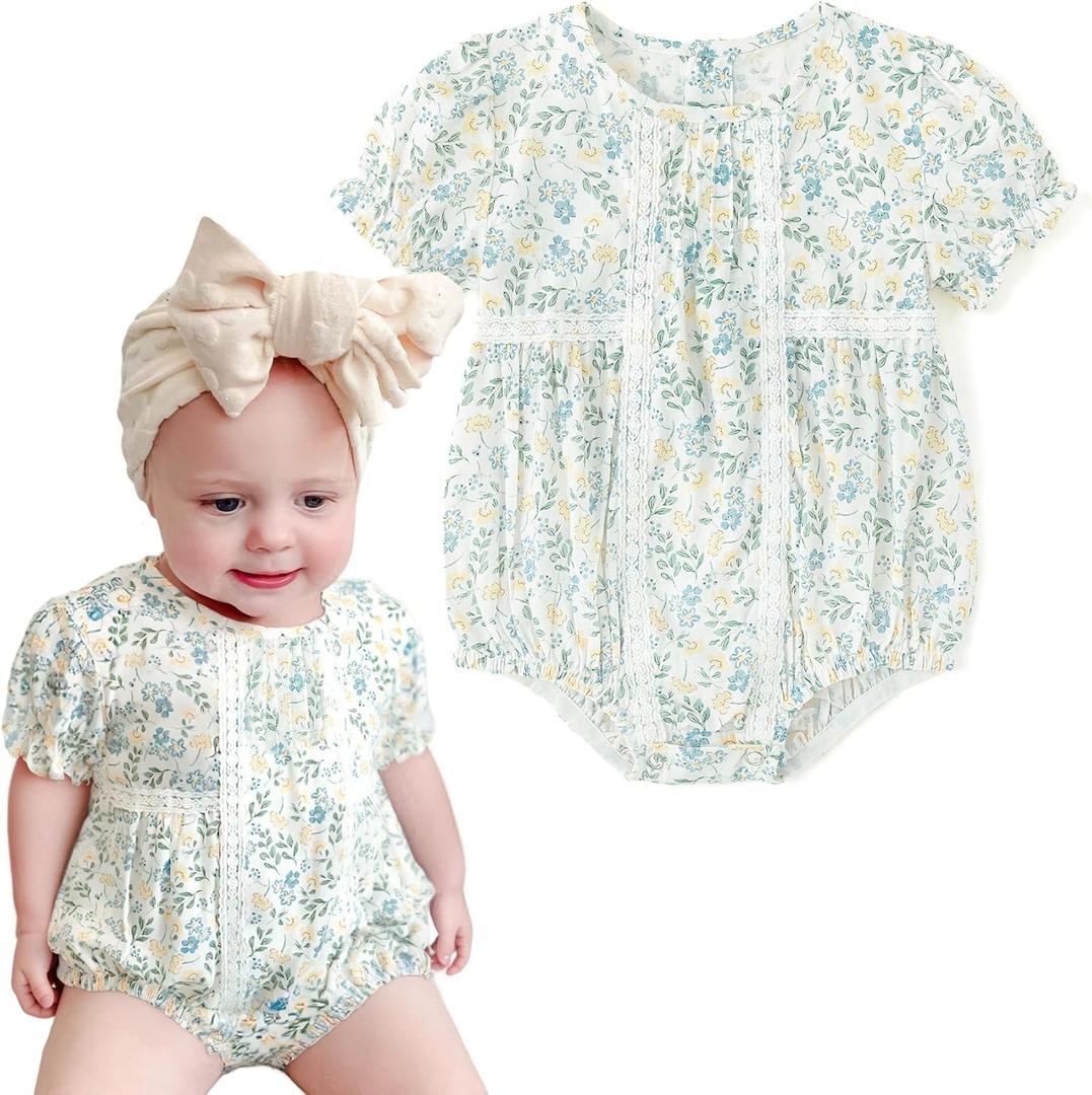 Simplee kids Baby Girls Romper Sleeveless Summer Outfits Rompers baby rompers girl Floral Pattern Button One Piece Outfit (6-12 Months, Bb-blue-yellow Floral)