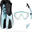 Cressi Snorkeling Set- Short Adjustable Fins, Silicone Mask, and Dry Snorkel- Compact for Travel- Tino Adventure Set- Designed in Italy (Large-X-Large, Clear/Ice Cyan)