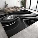 Modern Abstract Area Rug, 6x8ft Striking Black & White Wave Pattern Rugs for Contemporary Homes, Soft and Durable Floor Decor Carpet,Washable Carpet with Non-Slip Backing for Farmhouse Living Room