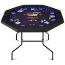 REAHOISY Foldable Poker Table with LED Lights, Octagon Casino Leisure Texas Holdem Table for 8 Player, Folding Blackjack Table w/ Built-in LED Light, Padded Rails & Cup Holders for Home Game Room