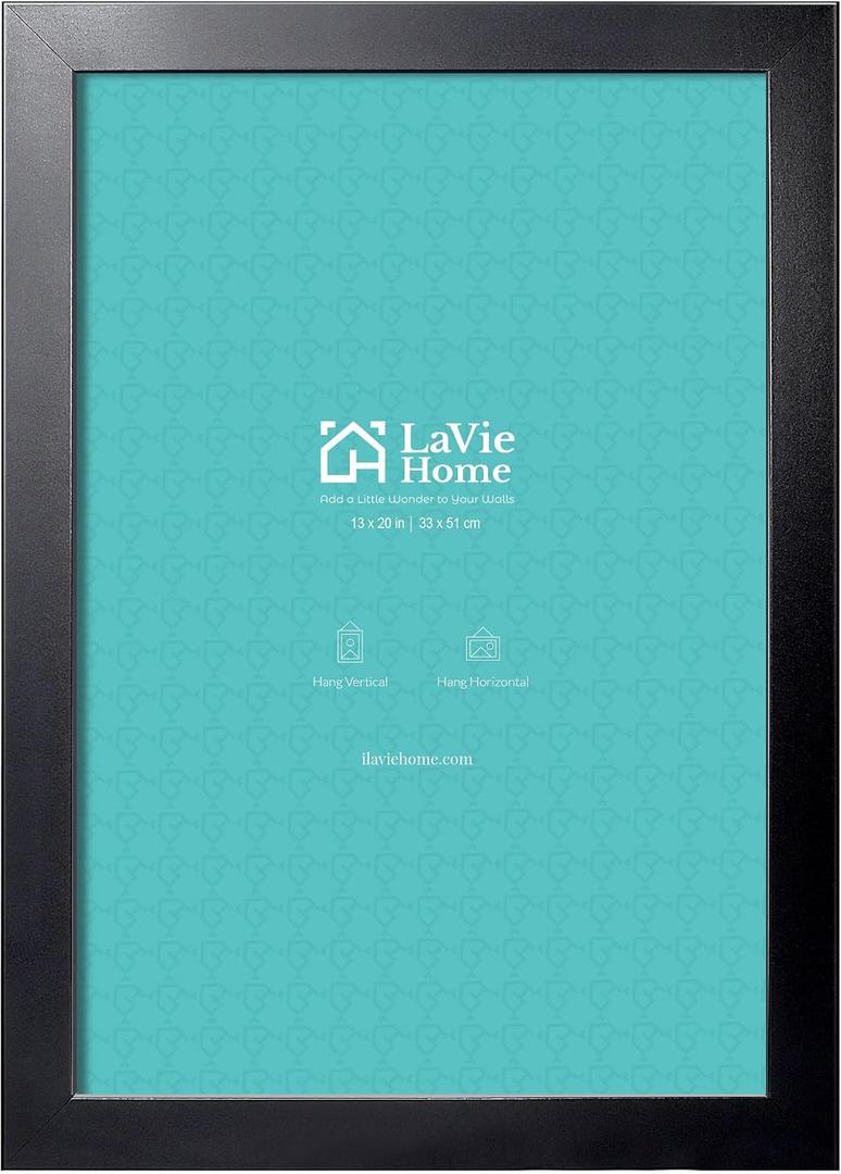LaVie Home 13 x 20 Picture Frame, 13x20 Poster Frame with High Definition Plexiglass, Horizontal or Vertical Wall Gallery Poster Frames Suitable for Photos, Artworks, Posters, Black 1pc