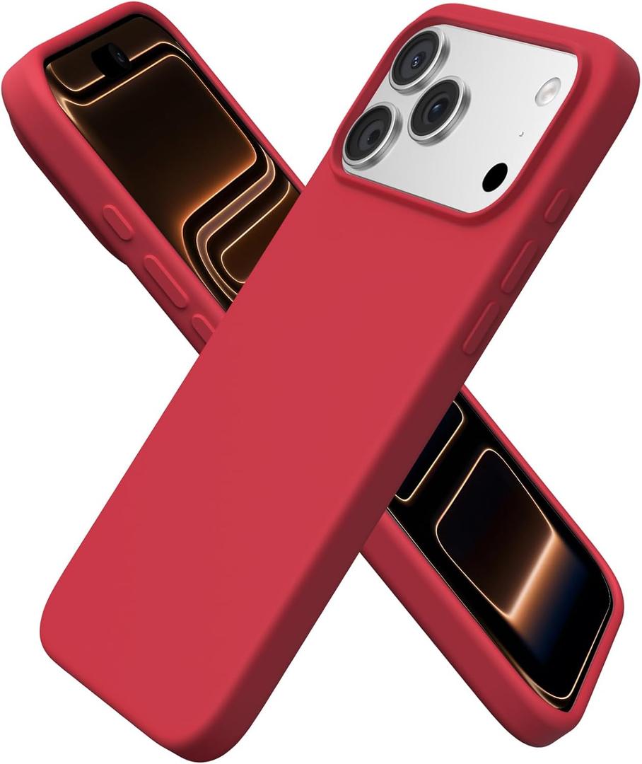 ORNARTO Compatible with iPhone 17 Pro Max Case 6.9", Slim Liquid Silicone 3 Layers Soft Gel Rubber Shockproof Protective Cover with Anti-Scratch Microfiber Lining-Red