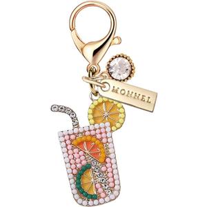 MC577 Little Crystal Orange Juice Lobster Clasp Charm for Women with Velvet Bag (Pink,1 Piece)