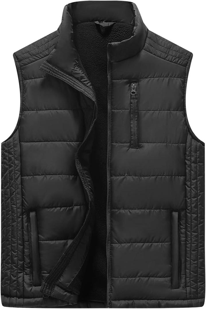 Msmsse Men's Outerwear Vests Winter Quilted Padded Vest Gilet Stand Collar Warm Puffer Vest (Black, L)