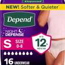 Depend Night Defense Adult Diapers, Incontinence & Postpartum Bladder Leak Underwear for Women, Disposable, Overnight, Small, Blush, 16 Count,