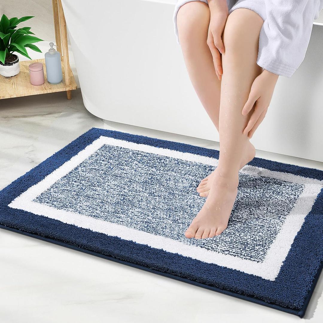 OLANLY Bathroom Rugs 36x24, Extra Soft and Absorbent Microfiber Bath Mat, Non-Slip, Machine Washable, Quick Dry Shaggy Bath Carpet, Suitable for Bathroom Floor, Tub, Shower (Large, Navy)