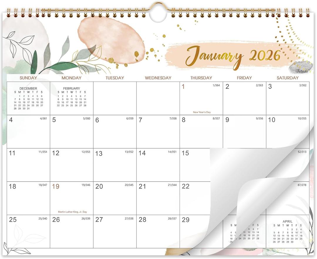 2 x 2026 Calendar  2026 Wall Calendar, 11.5 x 15 In, Jan 2026 - Dec 2026, 12 Monthly Calendar, Large Block with Julian Dates, Thick Paper, Holidays, Hanging Hook, Twin-wire Binding