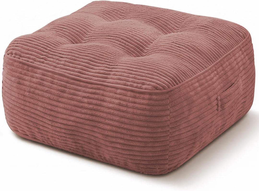 11In Washable Floor Pillow for Adults, Yoga & Meditation Cushion with Handle, Square Large Pillows Seating with Removable Tufted Corduroy Cover for Tatami Living Room Board Games (Pink)