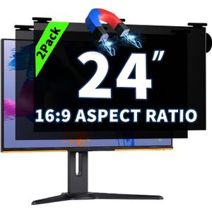 2 Pack Magnetic Hanging Computer Privacy Screen 24 Inch for 16:9 Widescreen Monitor, Removable Privacy Screen Anti Glare Blue Light Computer Screen Privacy Shield, Anti-Scratch 24in Protector Film