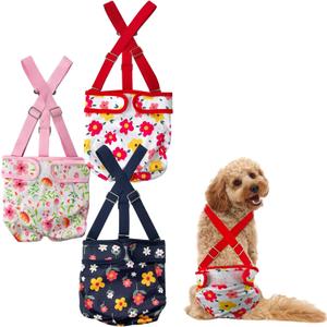 3 Pack Washable Female Dog Diaper with Suspender,Reusable Fixed Doggie Diapers Super Absorbent Leakproof for Small Medium Large Dog in Heat Cycle-S