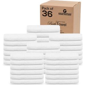 GOLD TEXTILES 36 Pack White Small Bath Towels 20x40 Inches - Cotton Blend Economy Cheap Bulk Bath Towels for Commercial Uses, Gym, Salon, Spa & Hair - Lightweight Quick Drying (36 White)